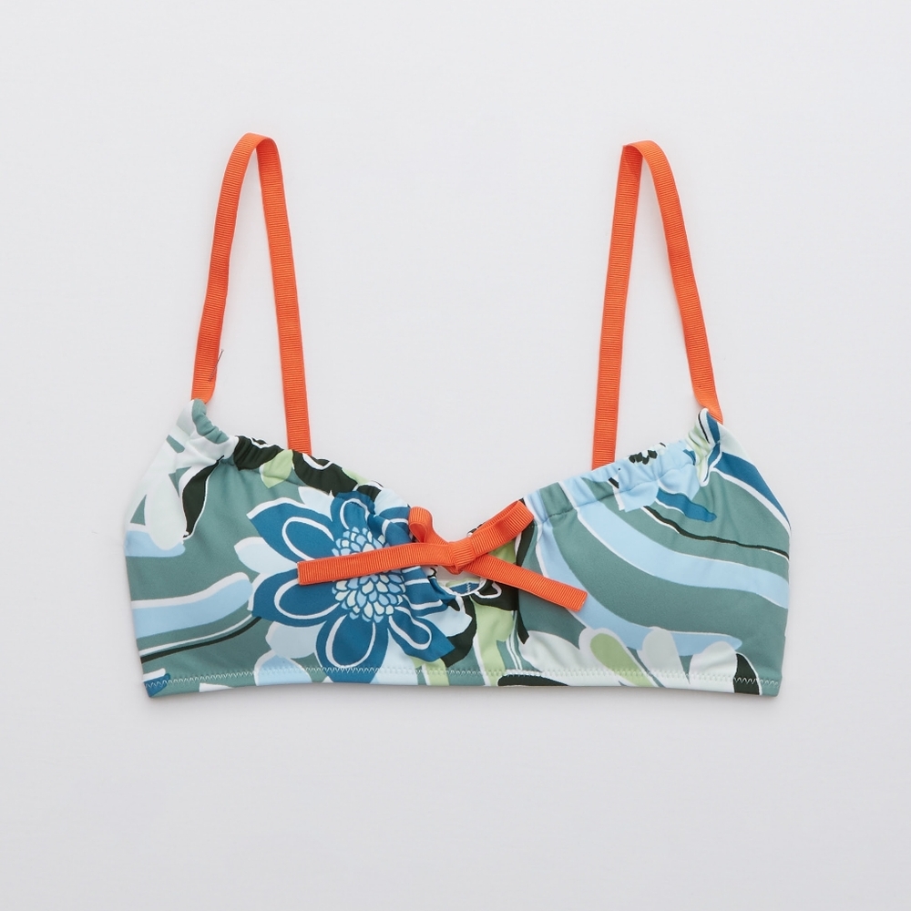 Aerie Printed Ruched Scoop Bikini Top